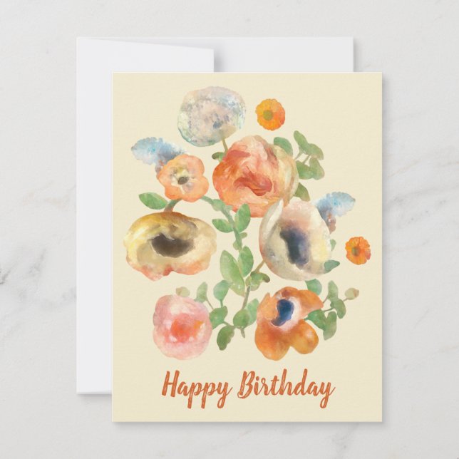 Happy Birthday Orange Spring Flowers Note Card (Back)