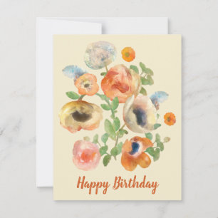 Happy Birthday Orange Spring Flowers Note Card