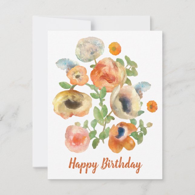 Happy Birthday Orange Spring Flowers Note Card (Back)