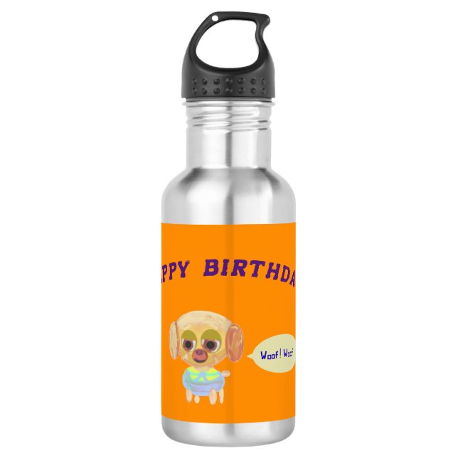 Happy Birthday Orange Stainless Steel Water Bottle (Front)