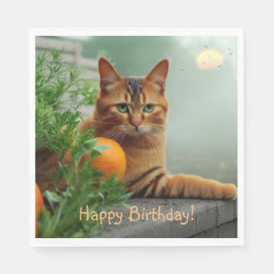 Happy Birthday Orange Tabby Cat Napkins