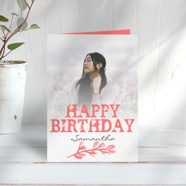 Happy Birthday Orange Text & Photo Card (Creator Uploaded)