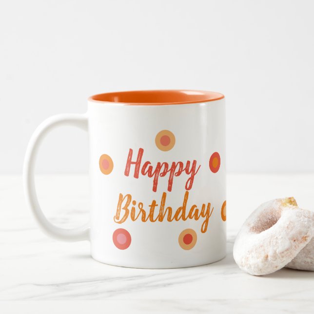 Happy Birthday Orange Two-Tone Coffee Mug (With Donut)
