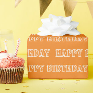 Happy Birthday orange white pattern modern gift Wrapping Paper