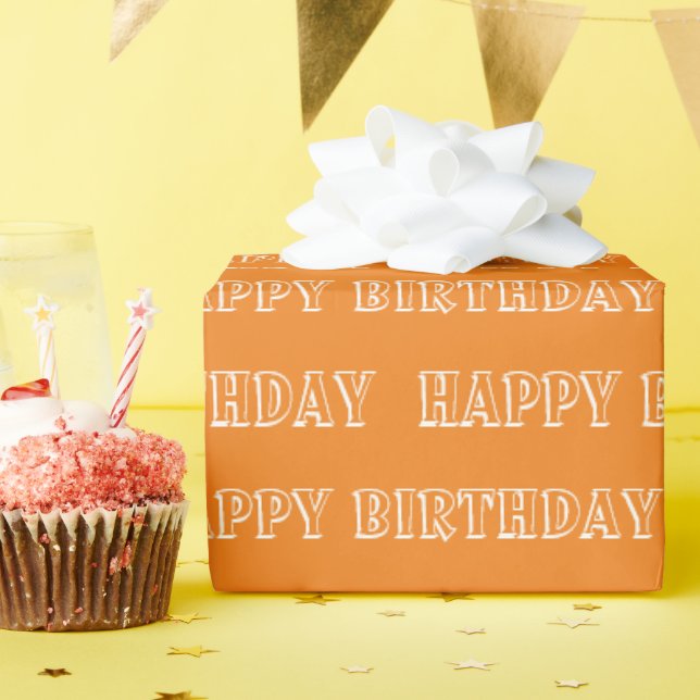 Happy Birthday orange white pattern modern gift Wrapping Paper (Birthday Party)