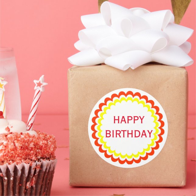 Happy Birthday orange yellow Classic Round Sticker (Party)