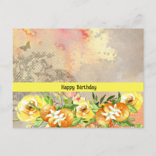 Happy Birthday Oranges and Roses Postcard