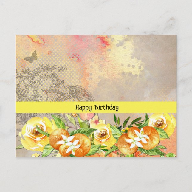 Happy Birthday Oranges and Roses Postcard (Front)