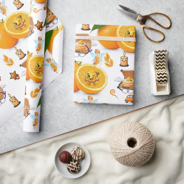 Happy Birthday Oranges Cake CandleWrapping Paper   (Crafts)