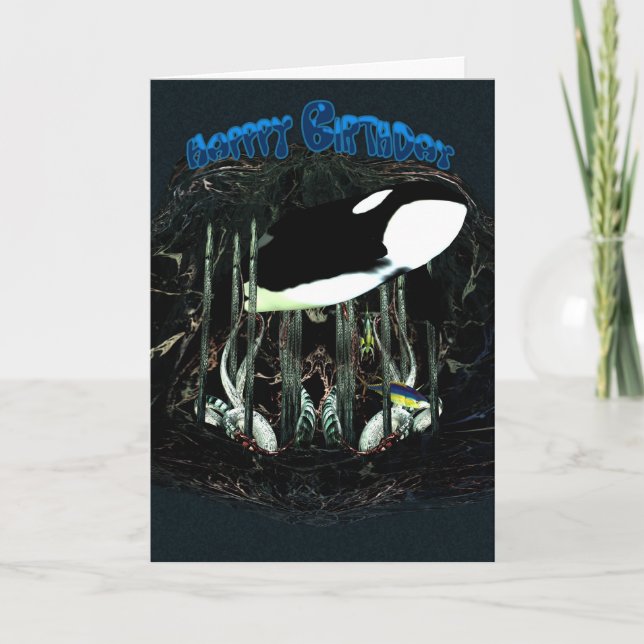 Happy Birthday Orca tuna ocean Card (Front)