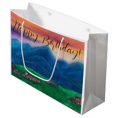 Happy Birthday Original Artwork Meadow Large Gift Bag
