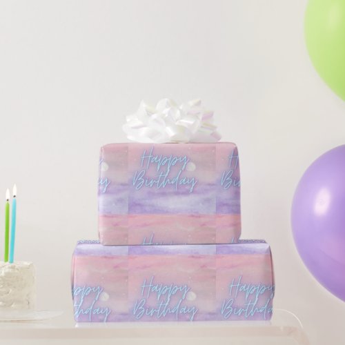 Happy Birthday Original Artwork Pink Skies  Wrapping Paper