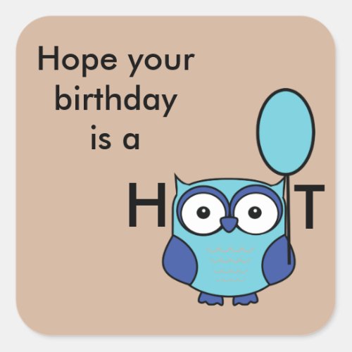 Happy Birthday Owl Blue and Aqua Square Sticker