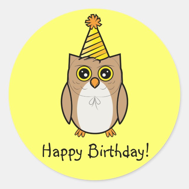 Happy Birthday Owl Classic Round Sticker (Front)