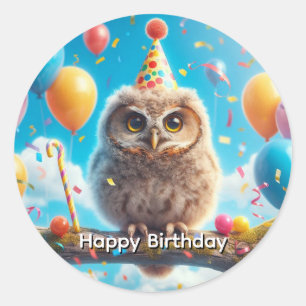 Happy Birthday Owl Classic Round Sticker