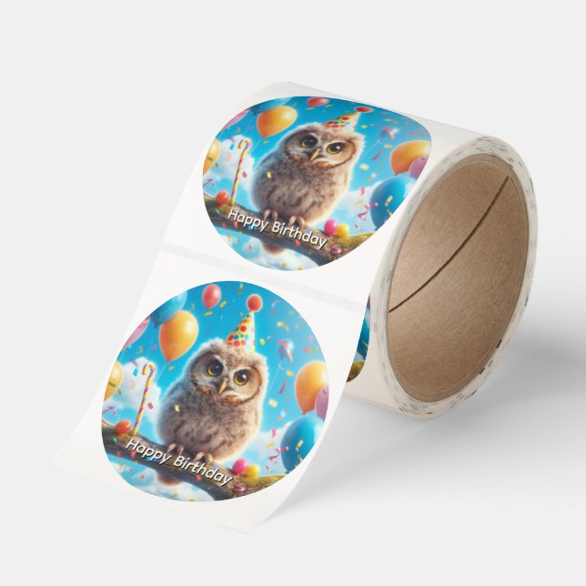 Happy Birthday Owl  Classic Round Sticker (Roll)