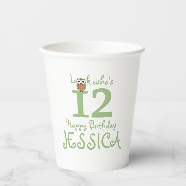 Happy Birthday Owl Paper Cups (Front)