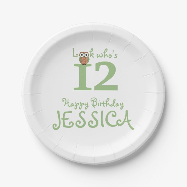 Happy Birthday Owl Paper Plates (Front)