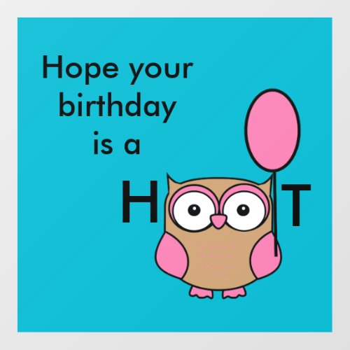 Happy Birthday Owl Pink and Tan Square  Wall Decal