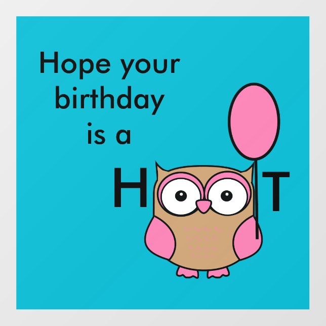 Happy Birthday Owl Pink and Tan Square  Wall Decal (Front)