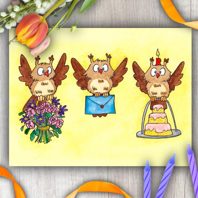 Happy Birthday Owls by Nicole Janes Holiday Postcard (Creator Uploaded)