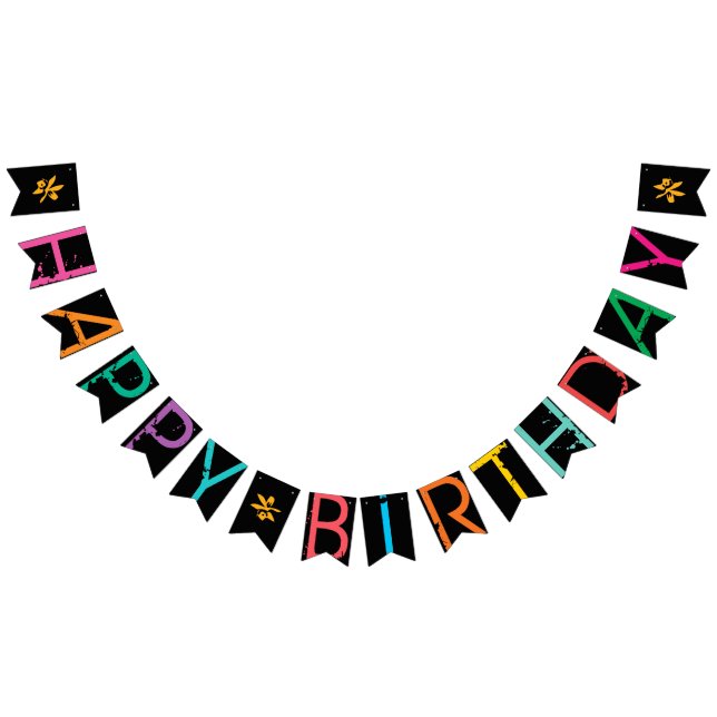 HAPPY BIRTHDAY Paint Splatter Effect Text On Black Bunting Flags (All)