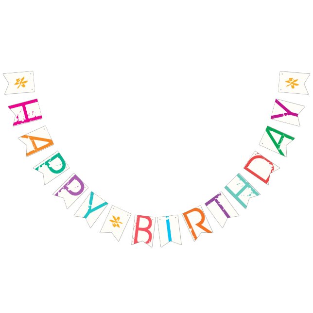 HAPPY BIRTHDAY Paint Splatter Effect Text On White Bunting Flags (All)