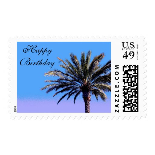 Happy Birthday Palm Tree Postage Stamp | Zazzle