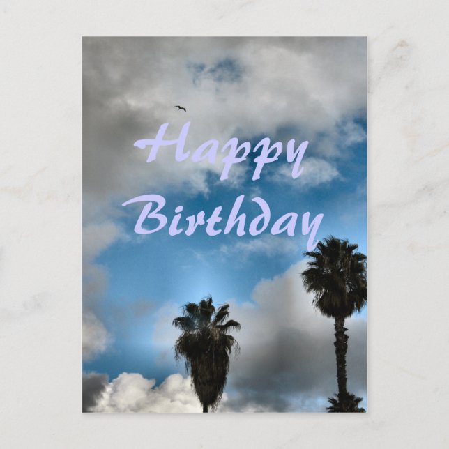 Happy Birthday palm trees and sky Postcard (Front)