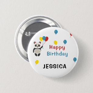 Happy birthday Panda bear white Button