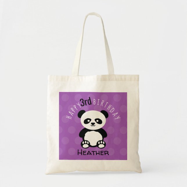 Happy Birthday Panda Personalized Kids Purple Girl Tote Bag (Front)