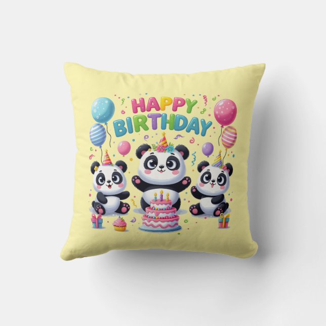 Happy Birthday Pandas Throw Pillow (Back)