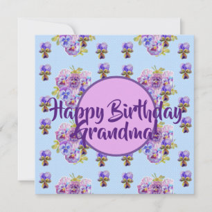 Happy Birthday Pansy floral Grandma Name Card