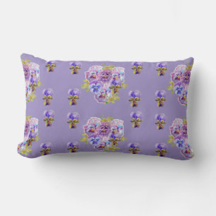 Happy Birthday Pansy floral ladies Lavender Lilac Lumbar Pillow