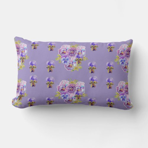 Happy Birthday Pansy floral ladies Lavender Lilac Lumbar Pillow