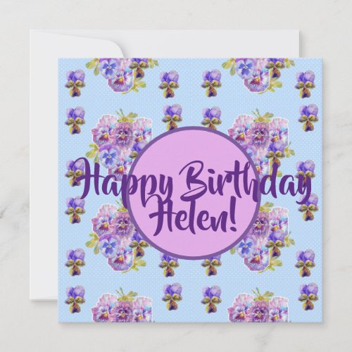Happy Birthday Pansy floral ladies Name Card