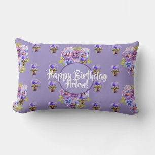 Happy Birthday Pansy floral ladies Name Cuchion Lumbar Pillow