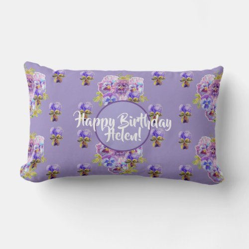 Happy Birthday Pansy floral ladies Name Cuchion Lumbar Pillow