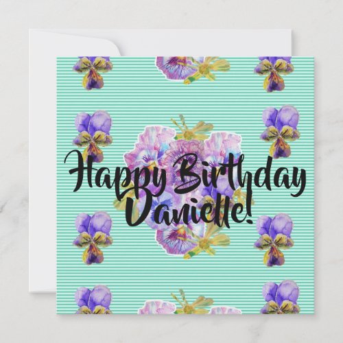 Happy Birthday Pansy floral Womans Name Card