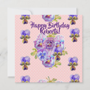 Happy Birthday Pansy floral Womans Name Card