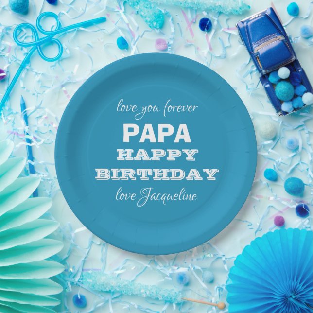 Happy Birthday PAPA Script Name Modern Chic  Paper Plates (Party)