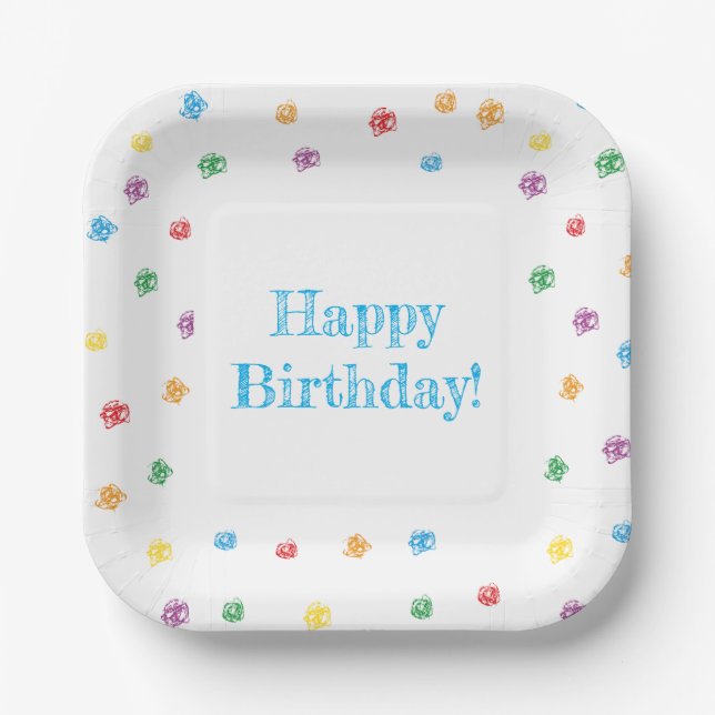 Happy Birthday Paper Dishes Colored waxes Plates (Front)