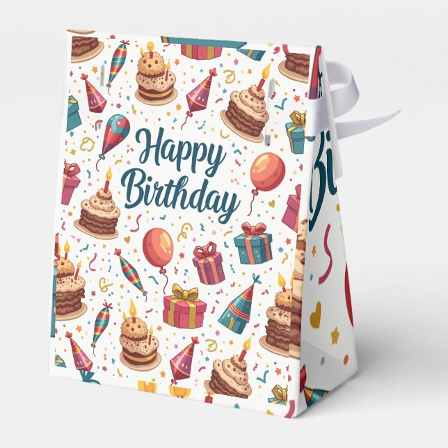 Happy Birthday Paper Favor Box with Balloons and C (Back Side)