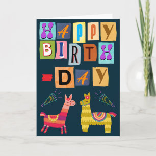 Happy birthday Paper Letters Retro Llama Card