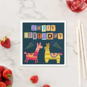 Happy birthday Paper Letters Retro Llama Napkins