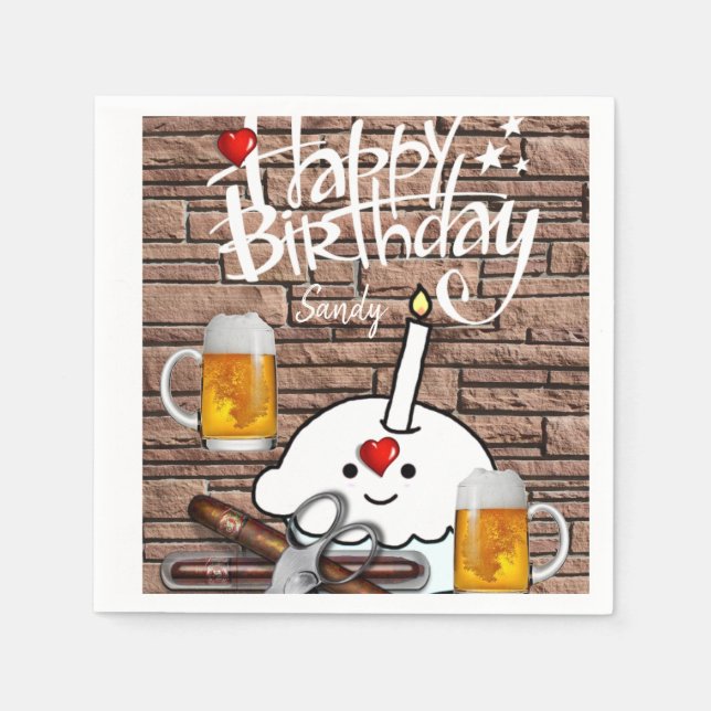 Happy Birthday Paper Napkins, Beer Napkins (Front)