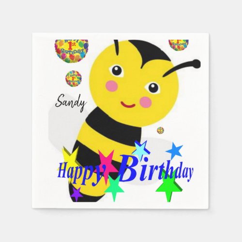 Happy Birthday Paper Napkins Bumblebee Napkins