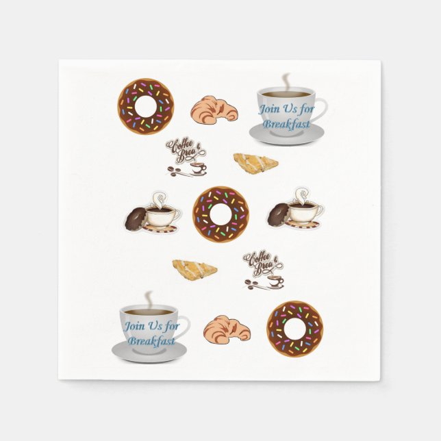 Happy Birthday Paper Napkins, Coffee Donuts Napkins (Front)