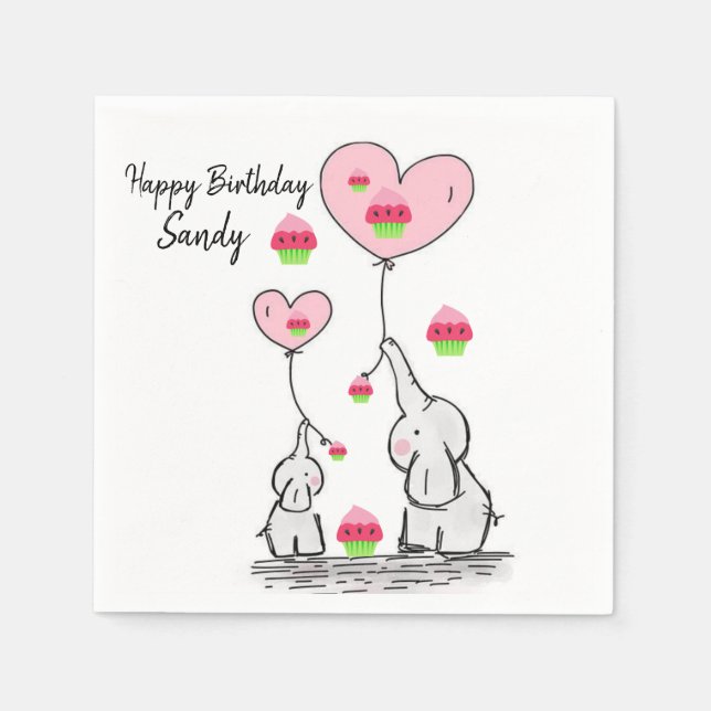Happy Birthday Paper Napkins, Elephant Napkins (Front)