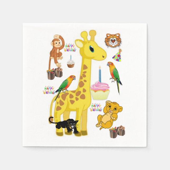 Happy Birthday Paper Napkins, Giraffe Napkins (Front)